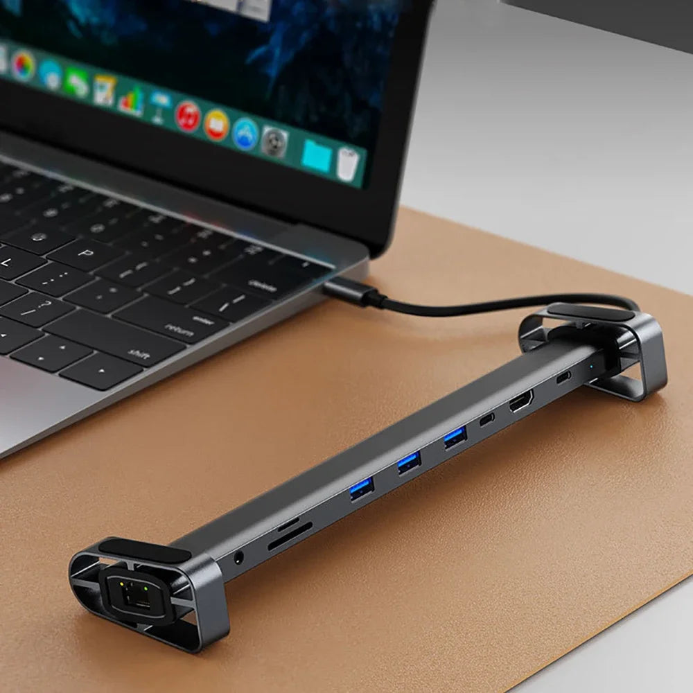 10-in-1 HUB Expandable Hub 3.0 Laptop Docking Station Desktop Stand with Type-C and Thunderbolt 4 for USB Ports and Ethernet