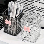 1pc Clear Acrylic Desk Organizer with Bow Accent-Durable Pen Holder and Storage Basket for Office Supplies,Pens,and Accessories