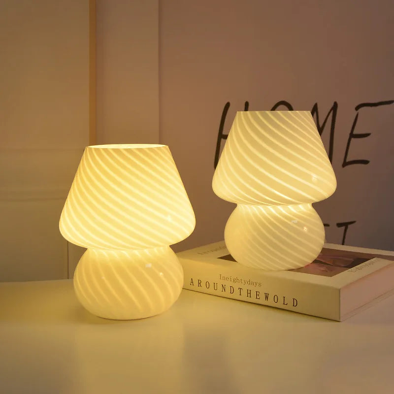 Mushroom LED Glass Table Lamp USB Dimming For Home Study Desk Atmosphere Light Bedroom Bedside Decoration Night Light Table Lamp