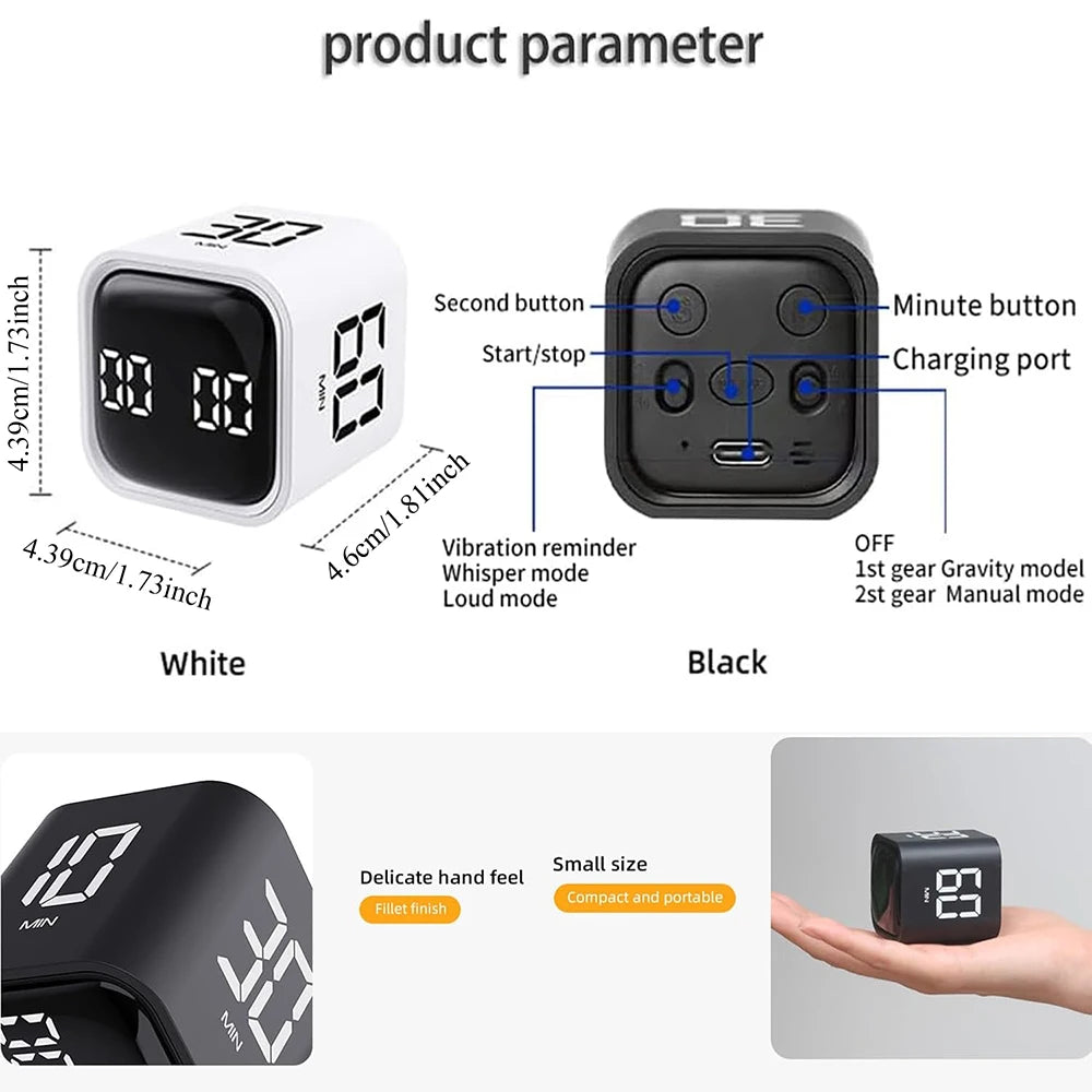 5/10/30/60min & Countdown Digital Cube Pomodoro Timer Productivity Timer kitchen Timer Desk Timer 5/10/30/60min & Countdown