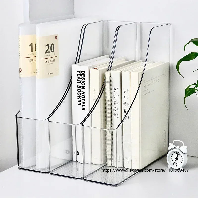 Minimalist Clear Plastic Office Desk Magazine Organizer with Single Slot for File and Book Storage