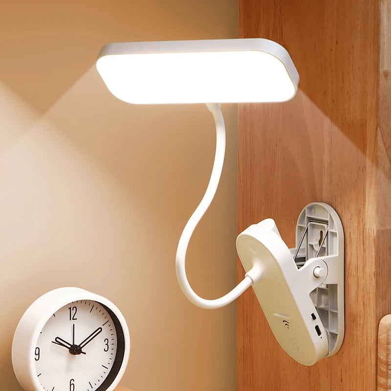 USB Rechargeable Clip-on LED Desk Lamp, Eye-Caring Reading Light for Students, Dorm Bedroom Desk Study Office Portable Lamp
