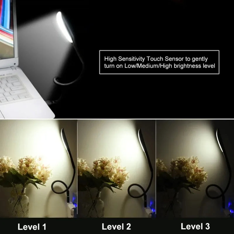 Mini Portable Laptops USB LED Light BendableTable Desk Lamp for Reading Work Power Bank Camping PC Laptops Book Night Lighting