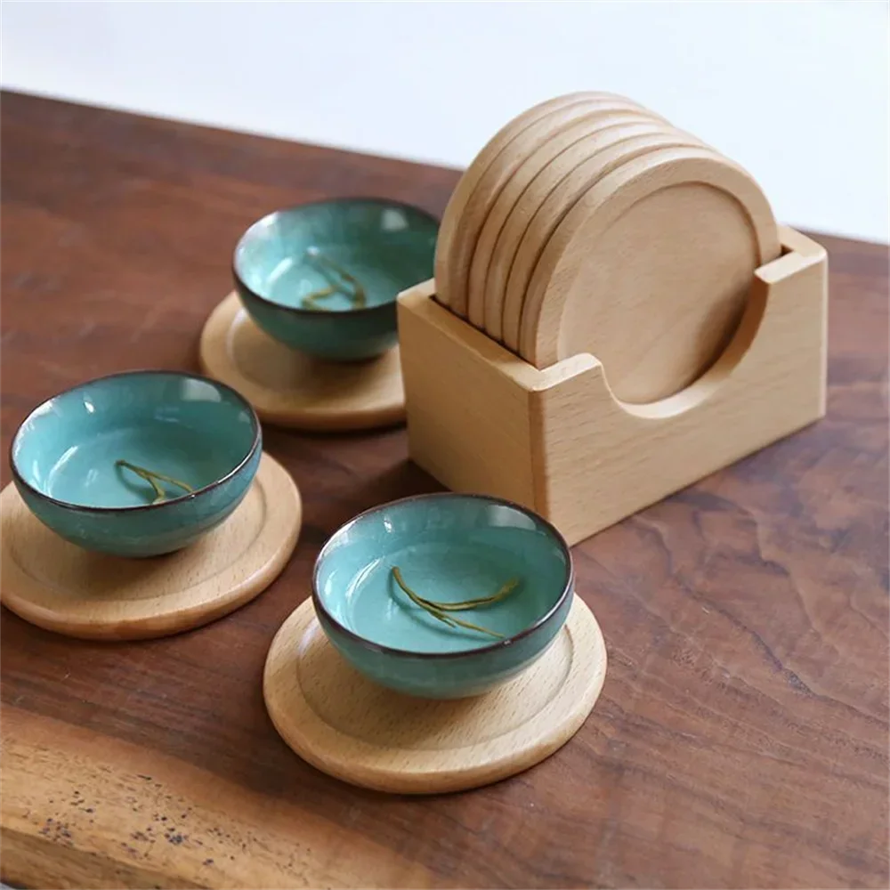6pcs/set Solid Walnut Wood Coaster Round Square Beech Blank Wood Cup Mat Durable Heat Resistant Tea Coffee Cup Pad Placemats