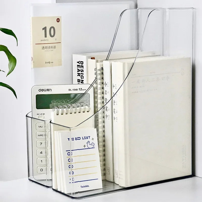 Minimalist Clear Plastic Office Desk Magazine Organizer with Single Slot for File and Book Storage