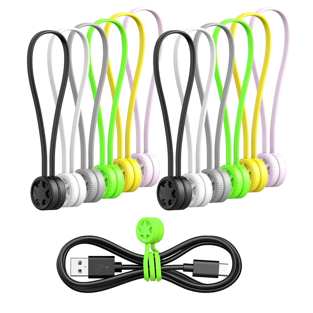 3/5/6/10pcs Reusable Magnetic Cable Ties, Wire Winding Devices, Silicone Magnetic Wire Ties for Tying Items