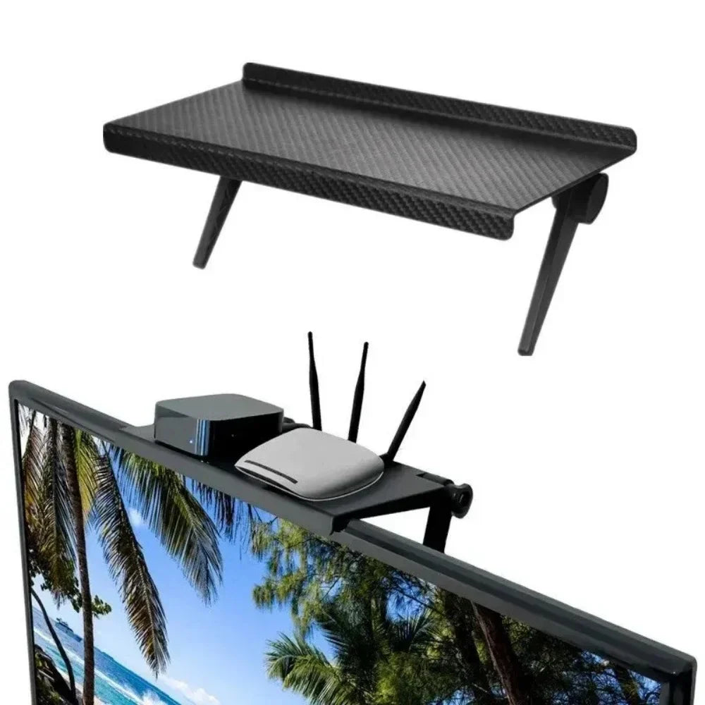 Adjustable TV Screen Top Storage Rack Computer Monitor Desktop Shelf for Wireless Router Set Top Box Media Box Home Organizer
