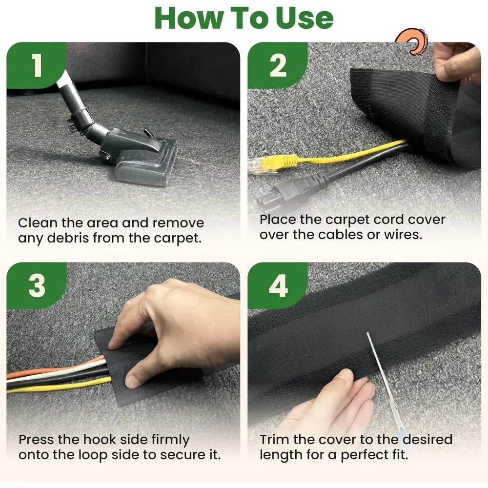 High Quality Prevent Tripping Carpet Cord Cover DIY Keep Neat Floor Wire Protector Easy to Use Cord Management for Office Home