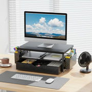 2-Tier Computer Monitor Stand Riser with Drawer and 2 Pen Holders Computer Stand Desk Monitor Riser Office Desk Accessories