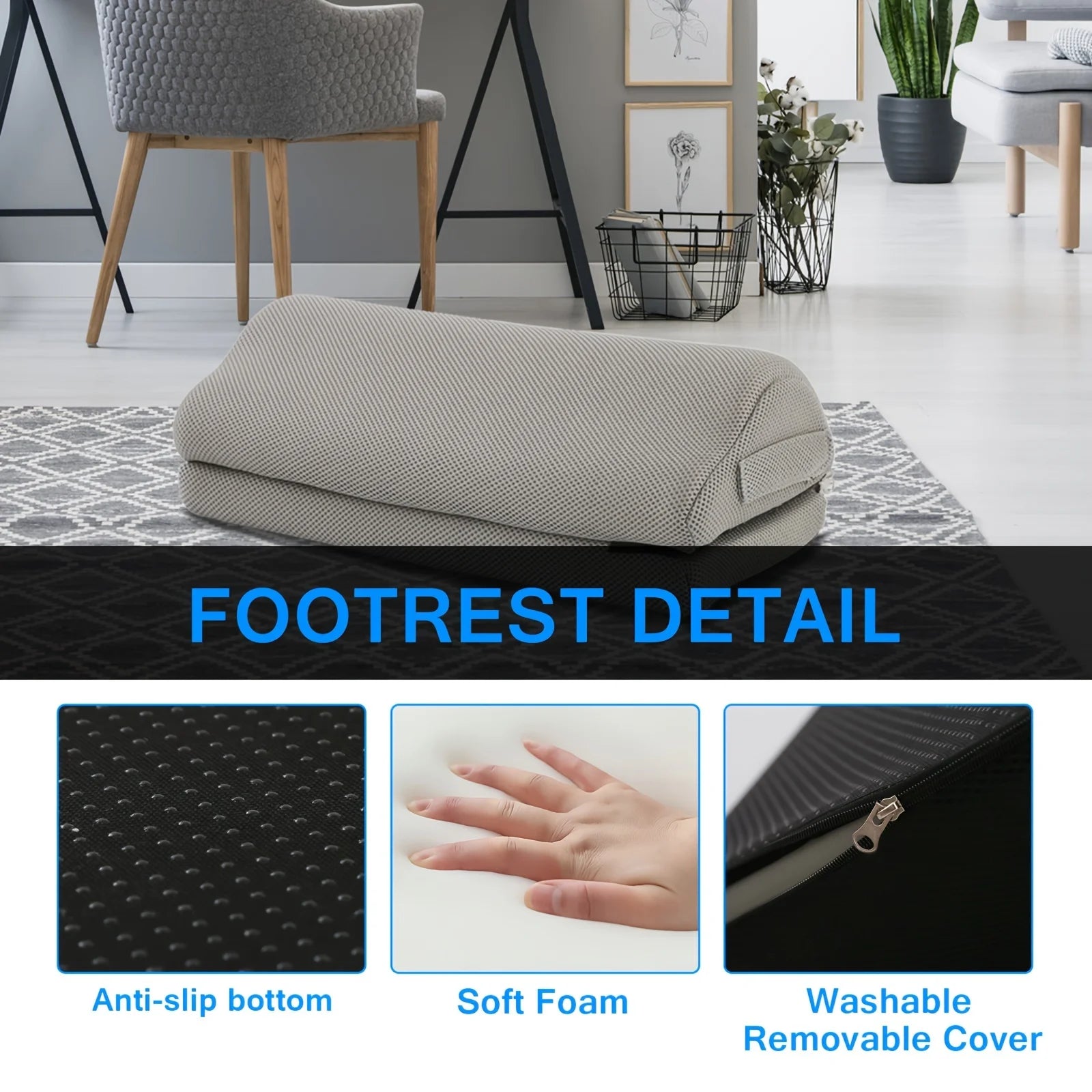 Footrest, footstool under the workbench, footstool with washable cover