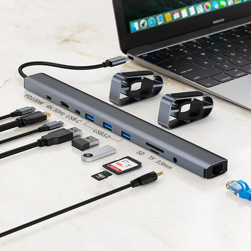 10-in-1 HUB Expandable Hub 3.0 Laptop Docking Station Desktop Stand with Type-C and Thunderbolt 4 for USB Ports and Ethernet