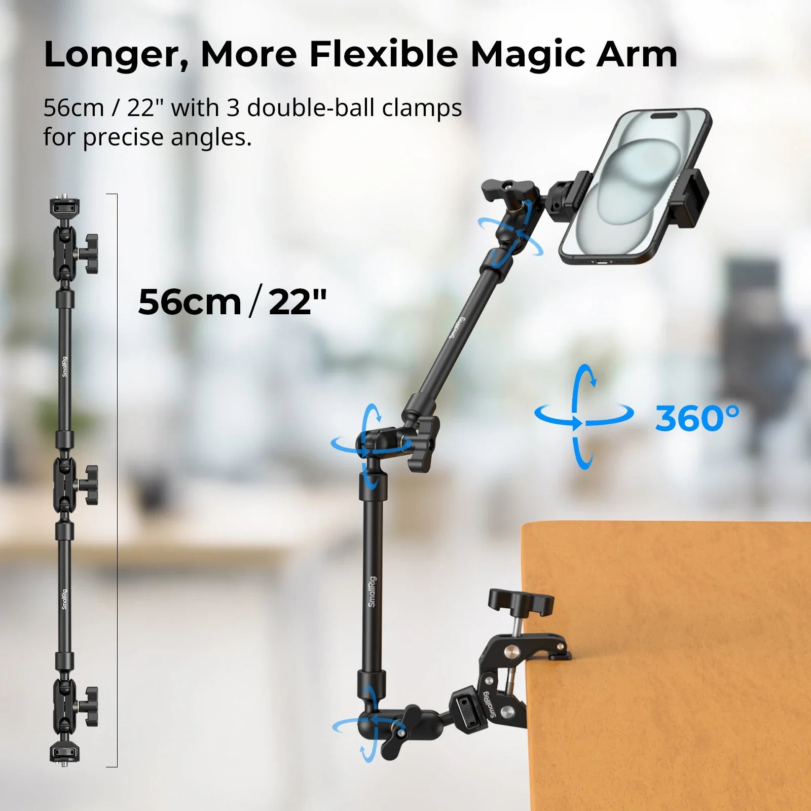 SmallRig Desktop Shooting Magic Arm with Crab Clamp Kit, Adjustable Magic Arm for Smartphones, Webcams and Action Cameras 4766