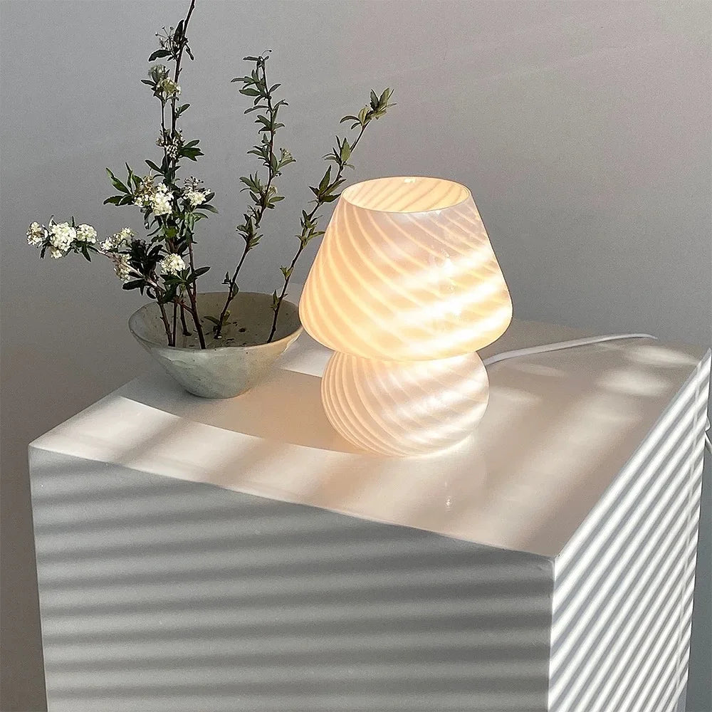 Mushroom LED Glass Table Lamp USB Dimming For Home Study Desk Atmosphere Light Bedroom Bedside Decoration Night Light Table Lamp
